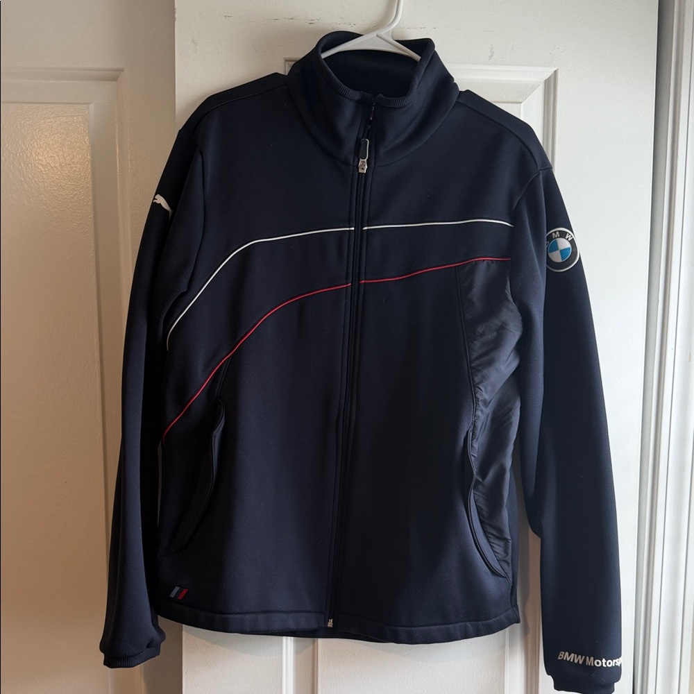 Puma Men’s Navy Lightweight Zip-Front Jacket with White & Red Piping